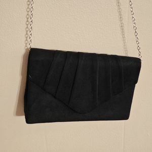Black Clutch With Removable Silver Chain Crossbody Strap